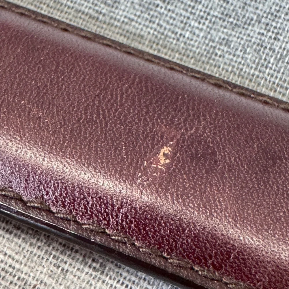 Polo Ralph Lauren Mens Burgundy Italian Leather Belt Size 36 Silver Logo Plaque